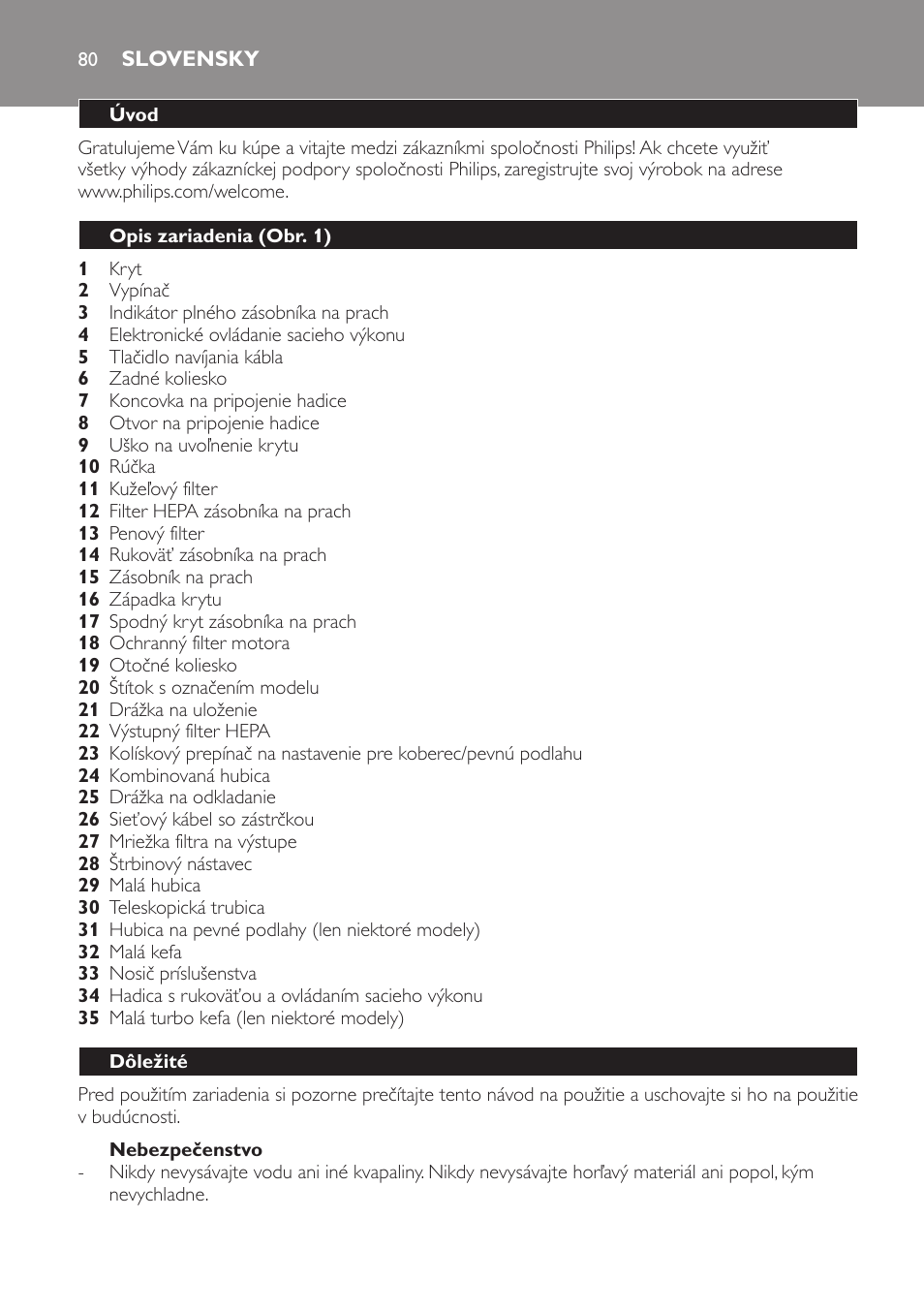 Slovensky | Philips FC8140 User Manual | Page 80 / 120