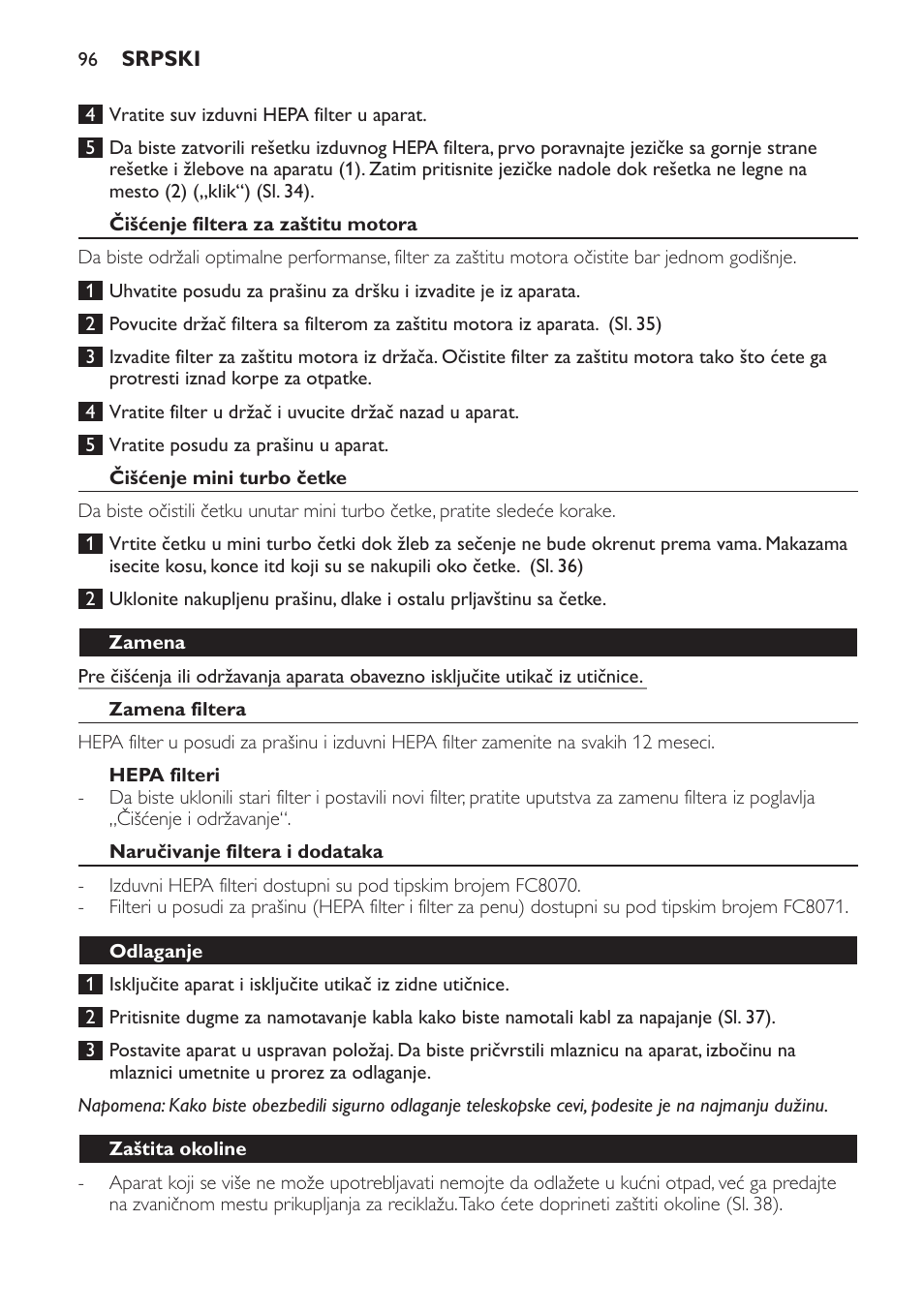 Philips FC8140 User Manual | Page 96 / 120