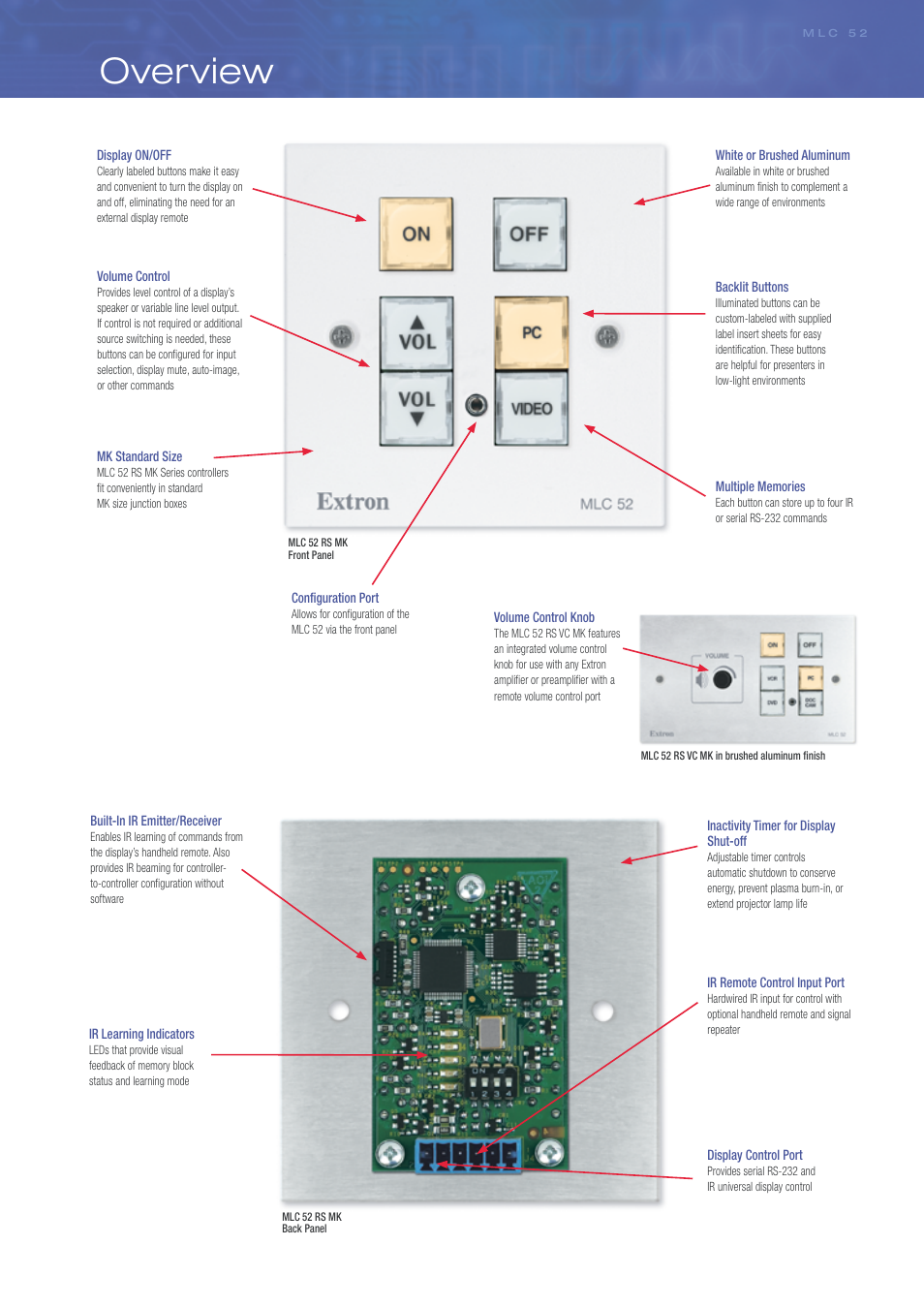 Overview | Extron electronic MediaLink Controller MLC 52 RS MK User Manual | Page 3 / 4