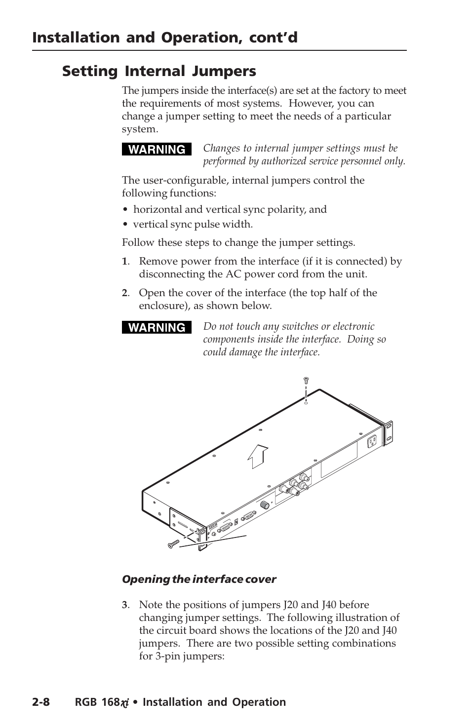 Opening the interface cover, Extron rgb 168xi | Extron Electronics RGB 168xi User Manual | Page 18 / 40