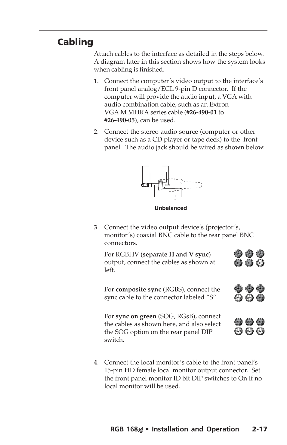 Cabling, Rgbs, Rgsb | Extron Electronics RGB 168xi User Manual | Page 27 / 40