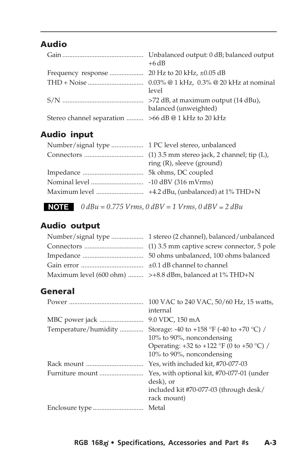 Audio, Audio input, Audio output | General | Extron Electronics RGB 168xi User Manual | Page 33 / 40