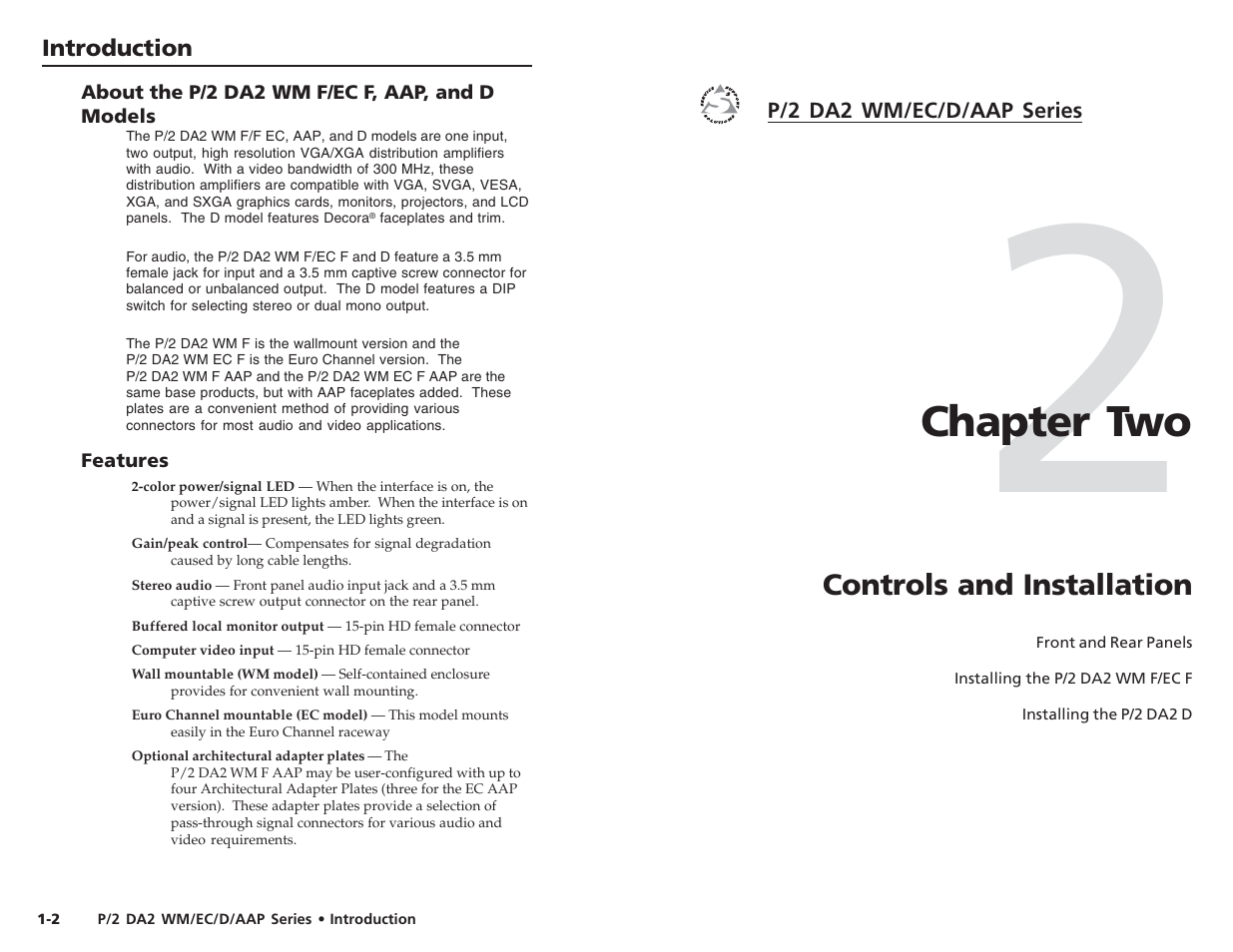 Chapter two | Extron Electronics P-2 DA2 WM F, WM F AAP, EC F, D User Manual | Page 6 / 25