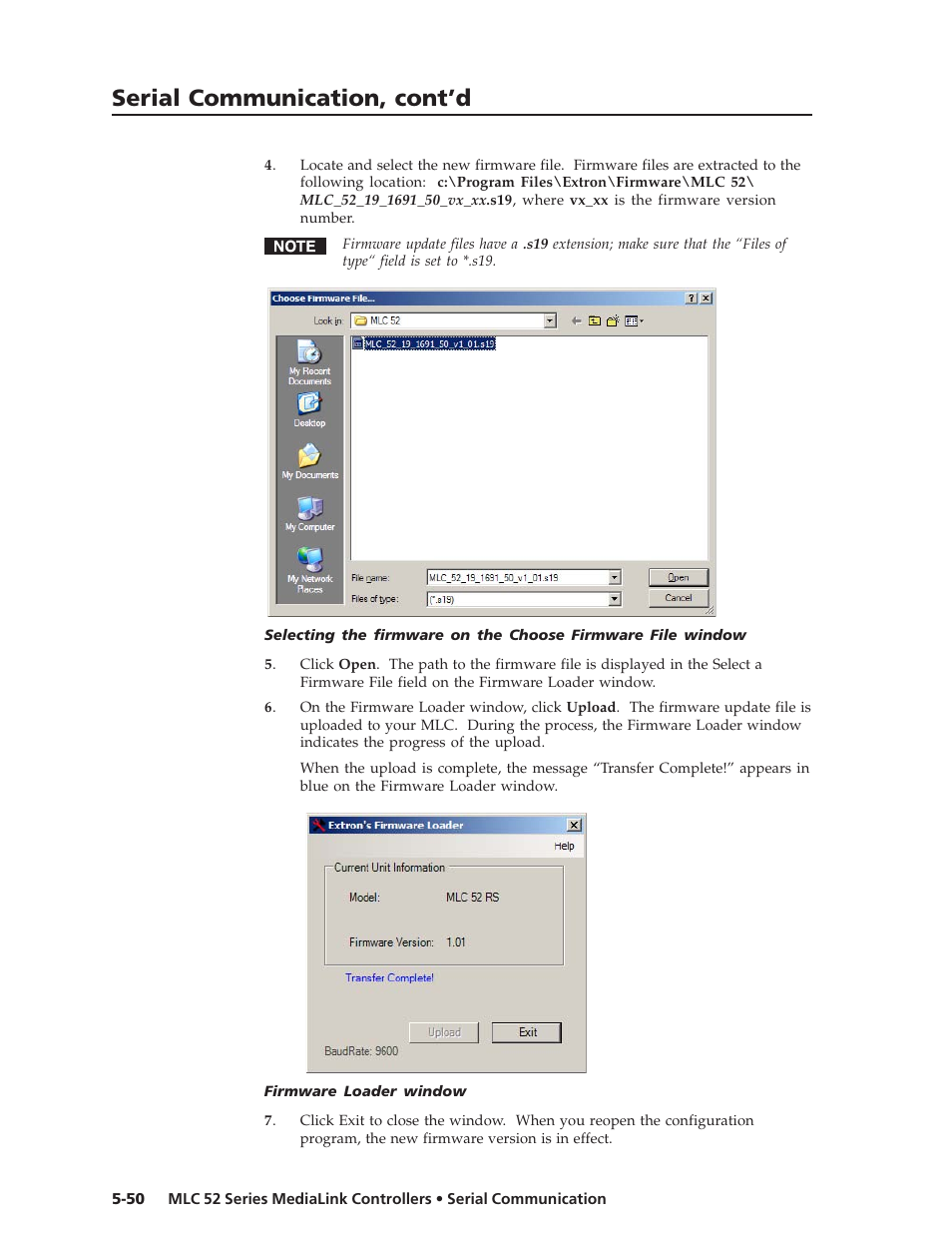 Serial communication, cont’d | Extron electronic MEDIALINK MLC 52 User Manual | Page 110 / 124