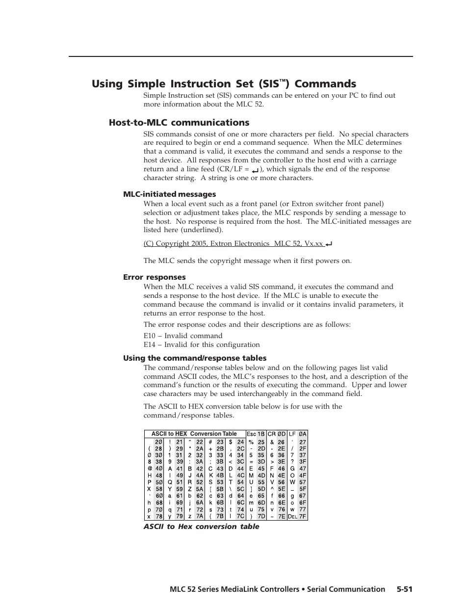 Using simple instruction set (sis, Commands, Host-to-mlc communications | Extron electronic MEDIALINK MLC 52 User Manual | Page 111 / 124
