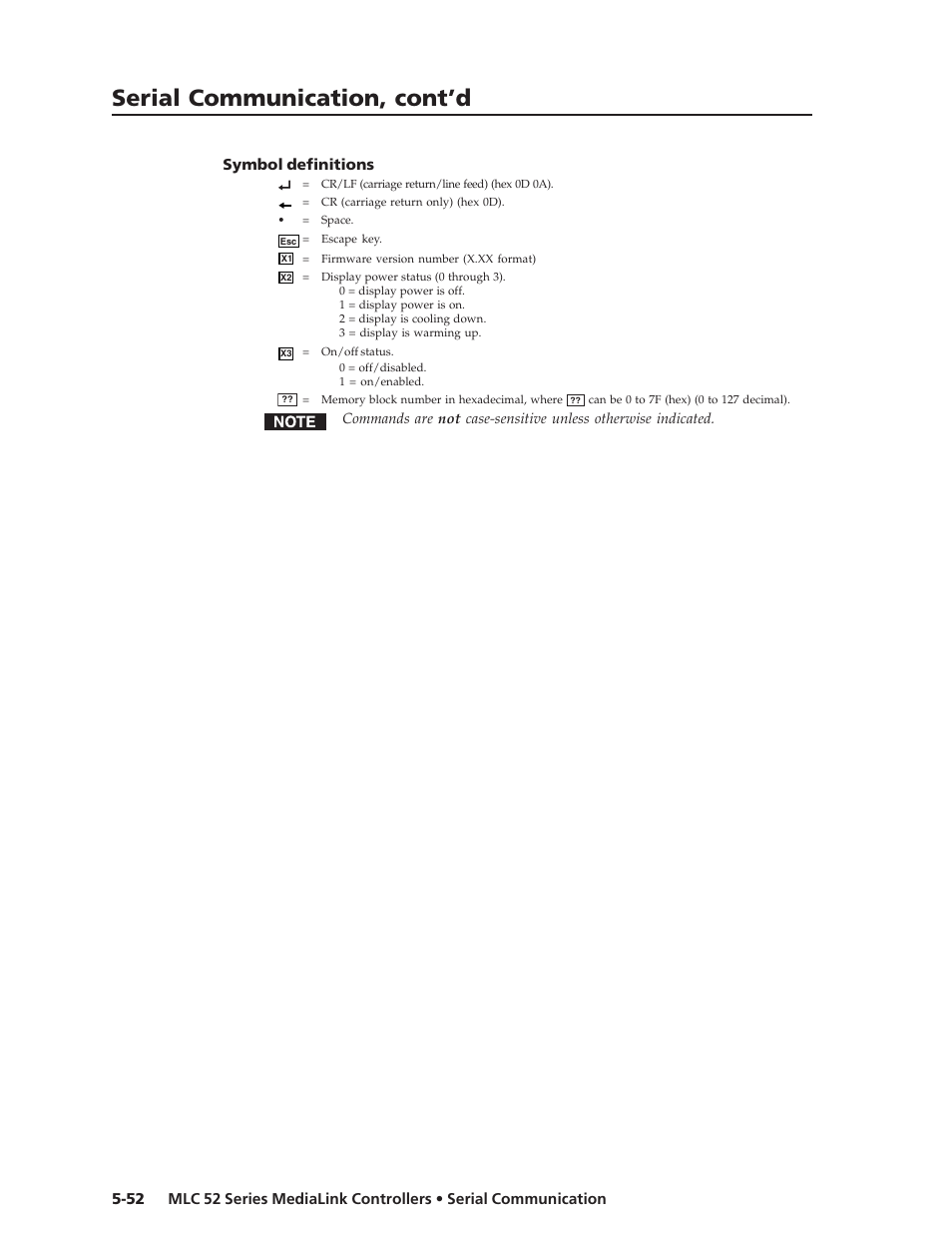 Serial communication, cont’d | Extron electronic MEDIALINK MLC 52 User Manual | Page 112 / 124