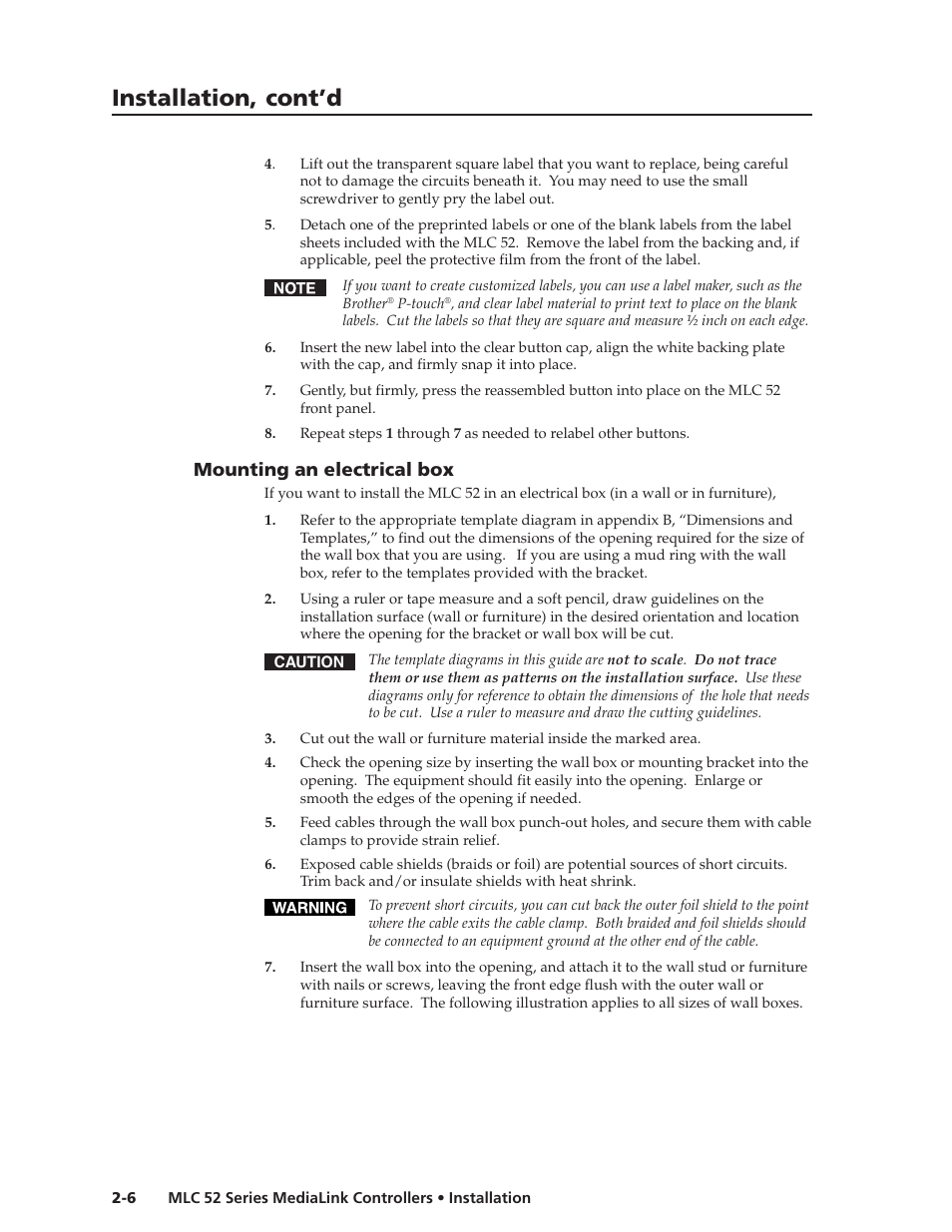 Installation, cont’d, Mounting an electrical box | Extron electronic MEDIALINK MLC 52 User Manual | Page 16 / 124