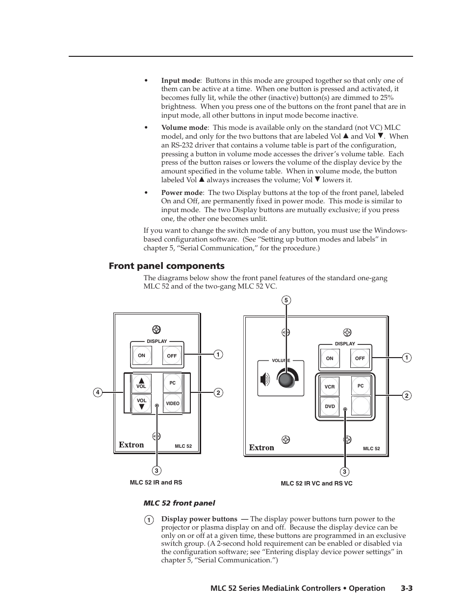 Front panel components | Extron electronic MEDIALINK MLC 52 User Manual | Page 31 / 124