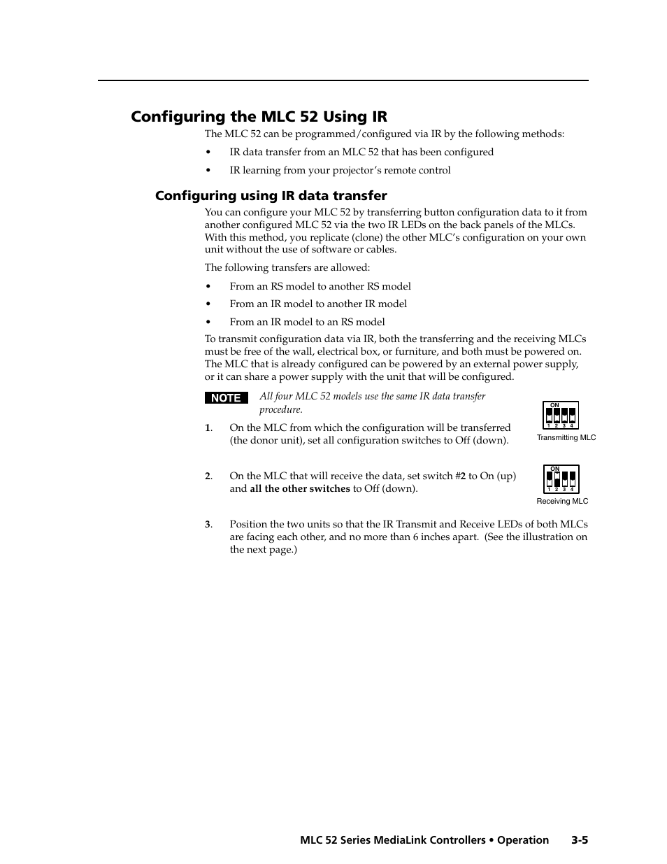Configuring the mlc 52 using ir, Configuring using ir data transfer | Extron electronic MEDIALINK MLC 52 User Manual | Page 33 / 124