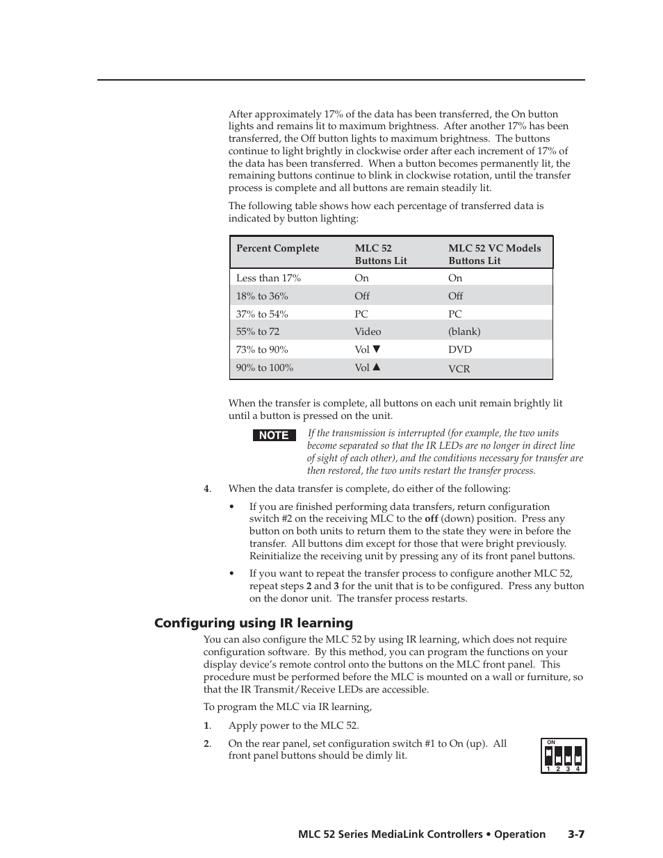 Configuring using ir learning | Extron electronic MEDIALINK MLC 52 User Manual | Page 35 / 124