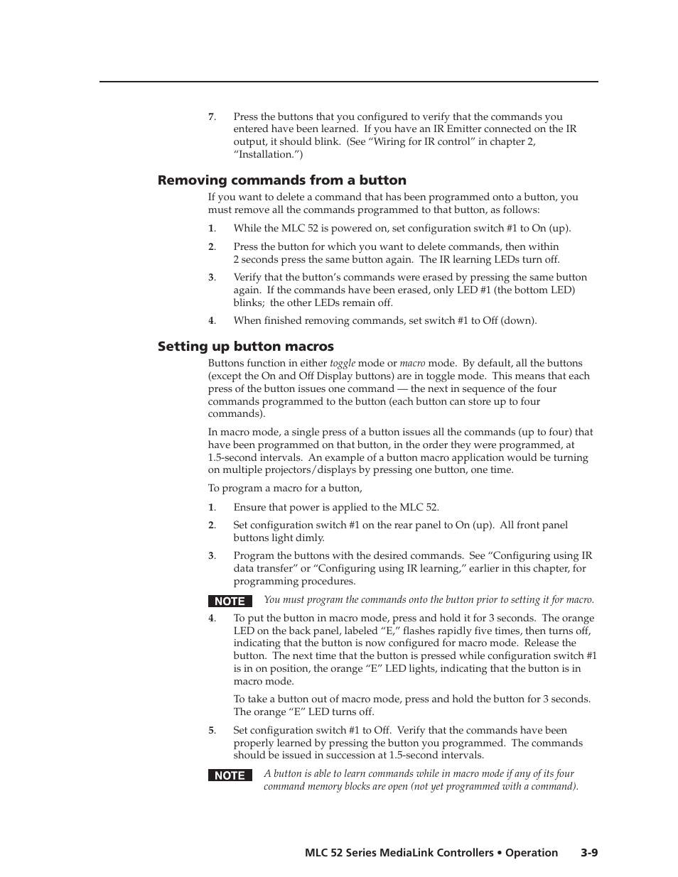 Removing commands from a button, Setting up button macros | Extron electronic MEDIALINK MLC 52 User Manual | Page 37 / 124