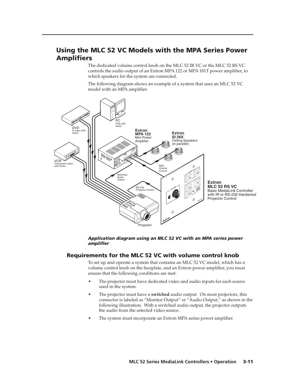 11 mlc 52 series medialink controllers • operation, 10v vo l/m ute, C c us us | Extron mlc 52 rs vc, Extron si 26x | Extron electronic MEDIALINK MLC 52 User Manual | Page 39 / 124