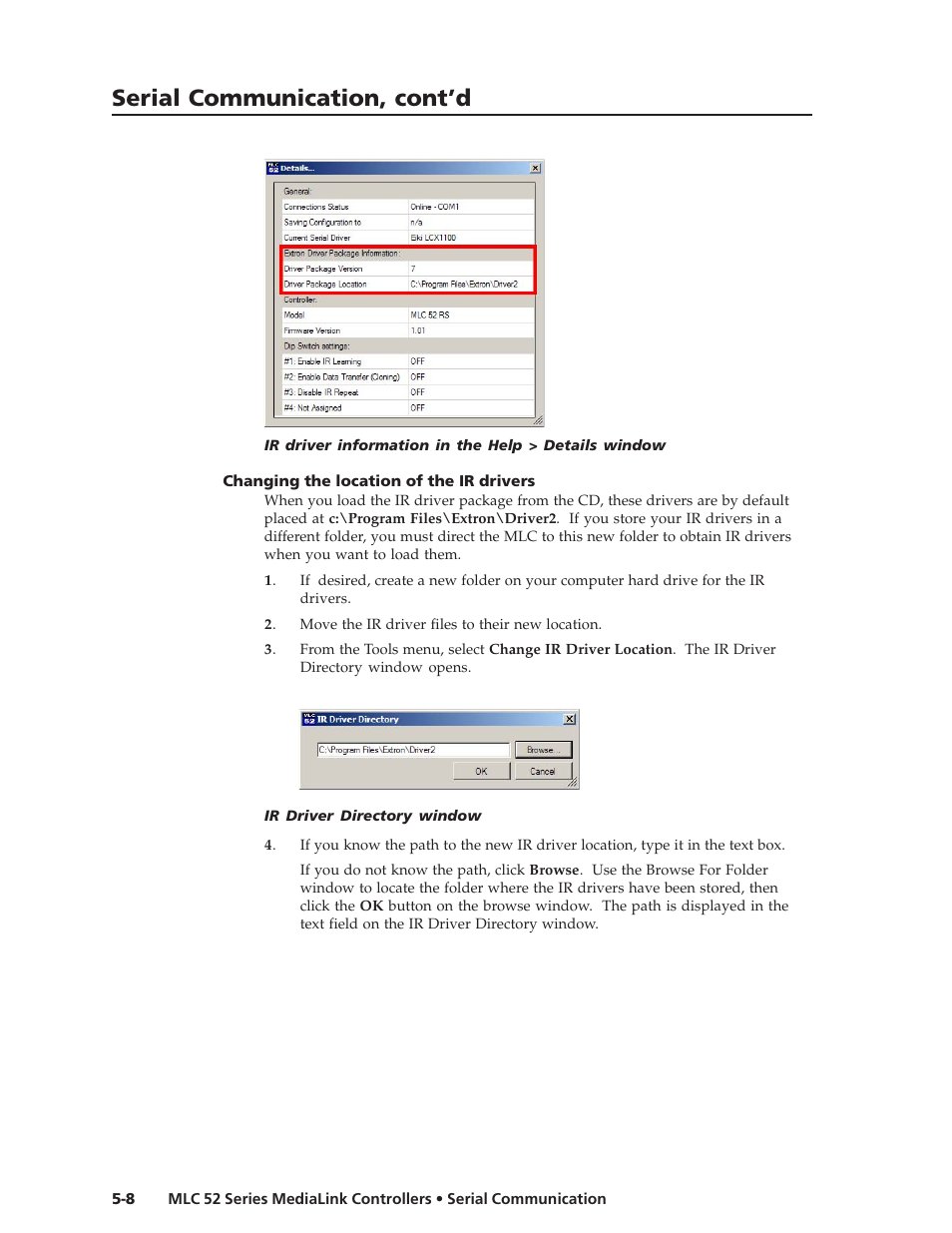 Serial communication, cont’d | Extron electronic MEDIALINK MLC 52 User Manual | Page 68 / 124