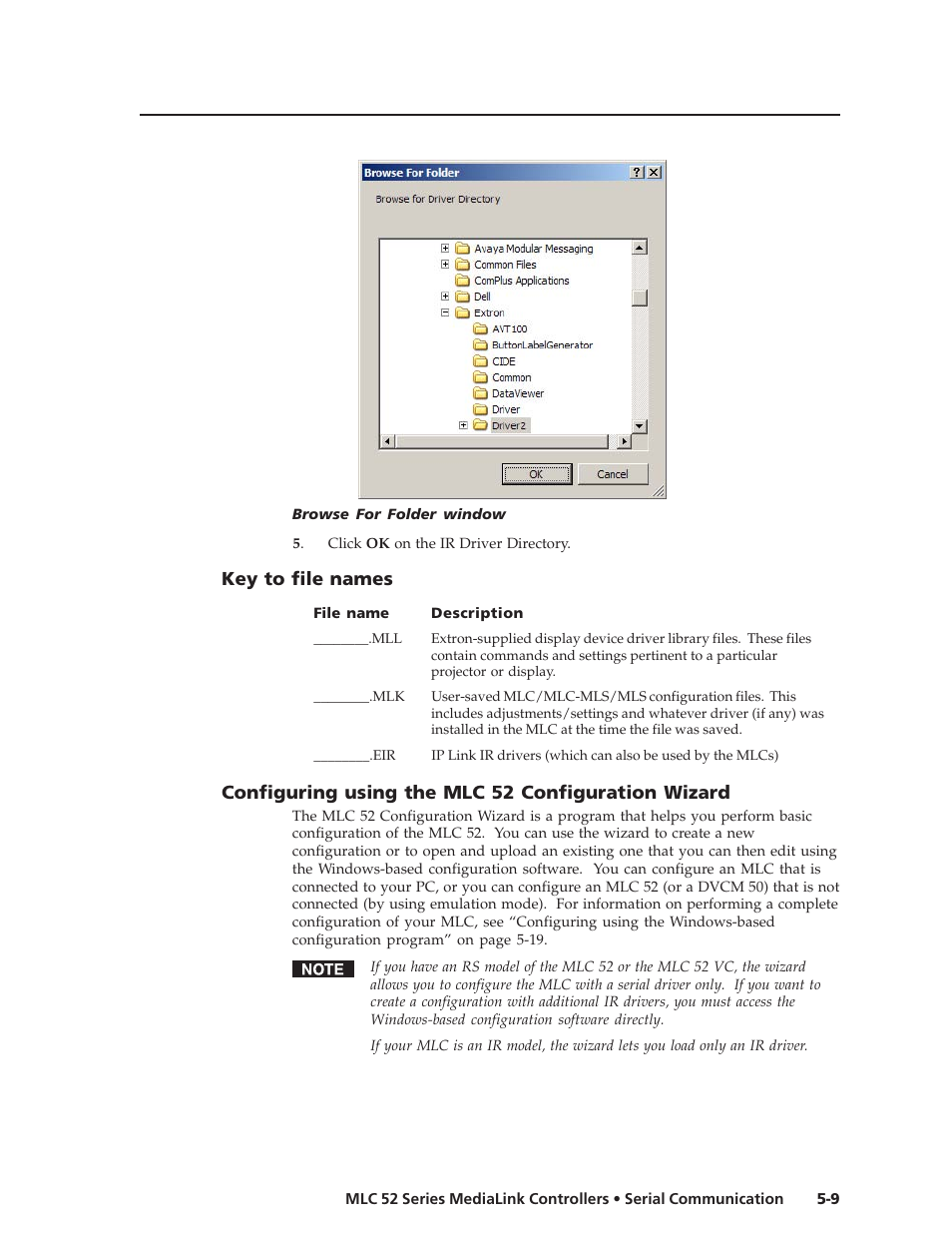 Key to file names, Configuring using the mlc 52 configuration wizard | Extron electronic MEDIALINK MLC 52 User Manual | Page 69 / 124