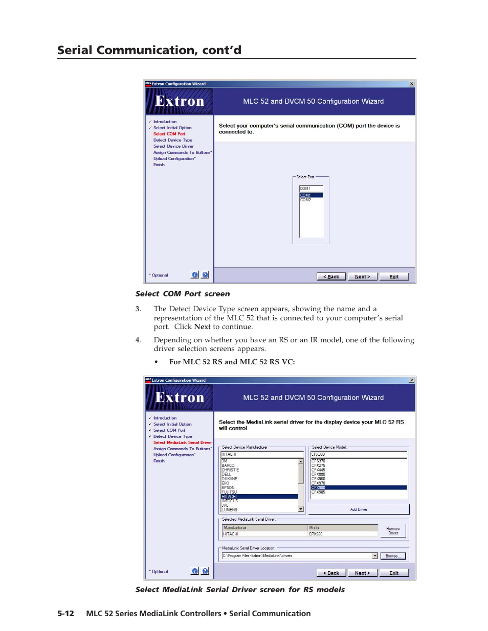 Serial communication, cont’d | Extron electronic MEDIALINK MLC 52 User Manual | Page 72 / 124