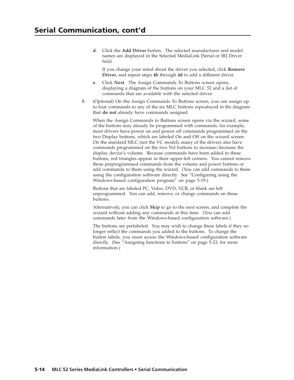 Serial communication, cont’d | Extron electronic MEDIALINK MLC 52 User Manual | Page 74 / 124