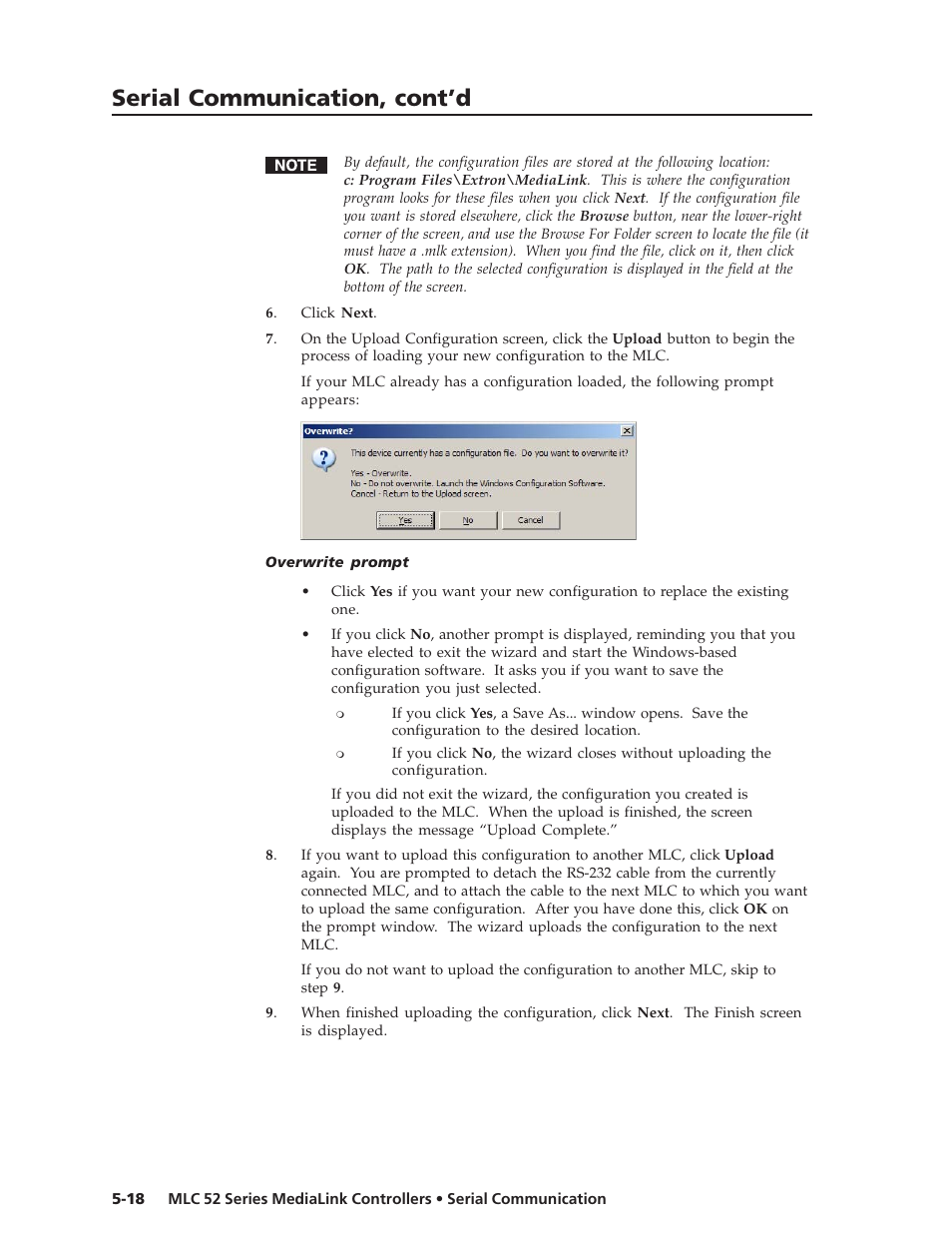 Serial communication, cont’d | Extron electronic MEDIALINK MLC 52 User Manual | Page 78 / 124