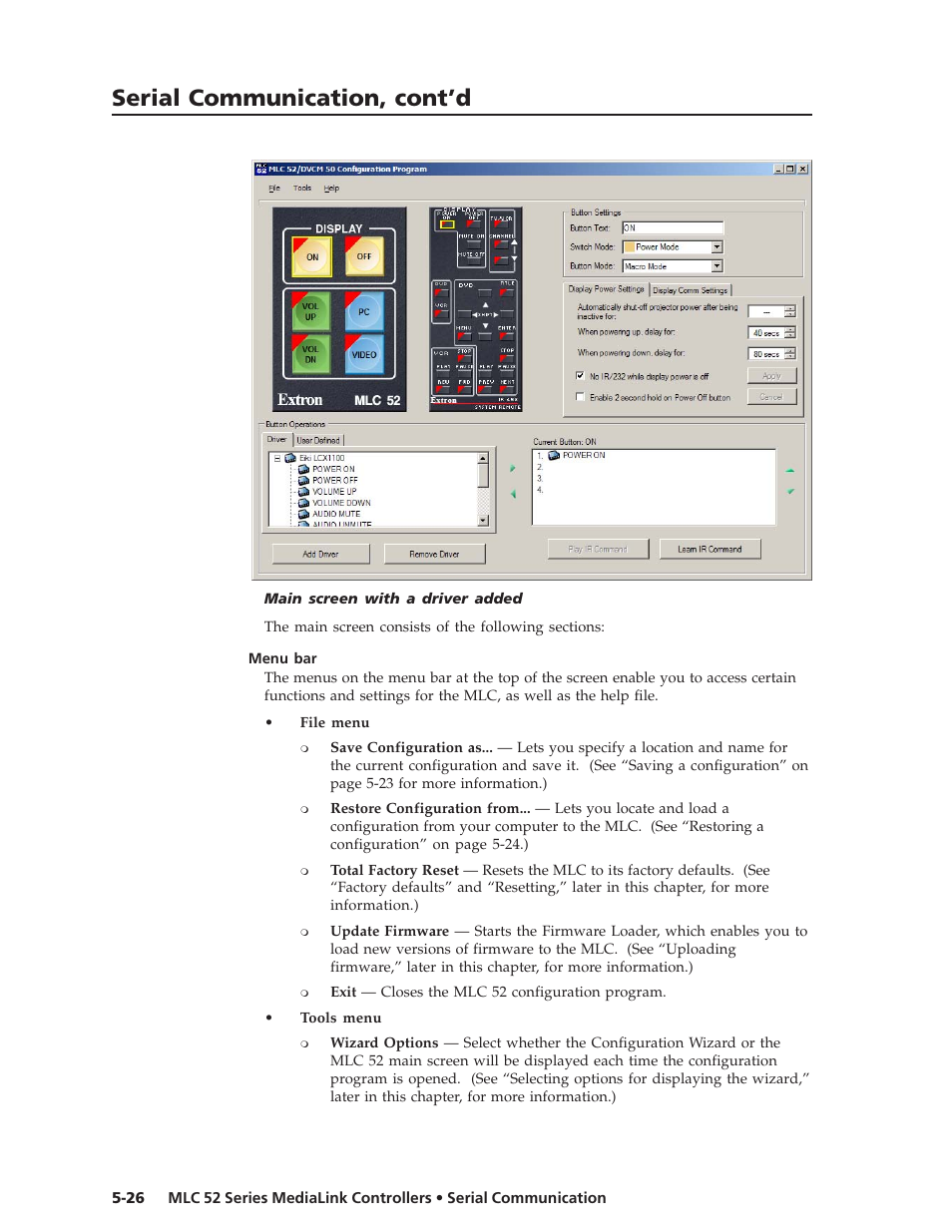 Serial communication, cont’d | Extron electronic MEDIALINK MLC 52 User Manual | Page 86 / 124