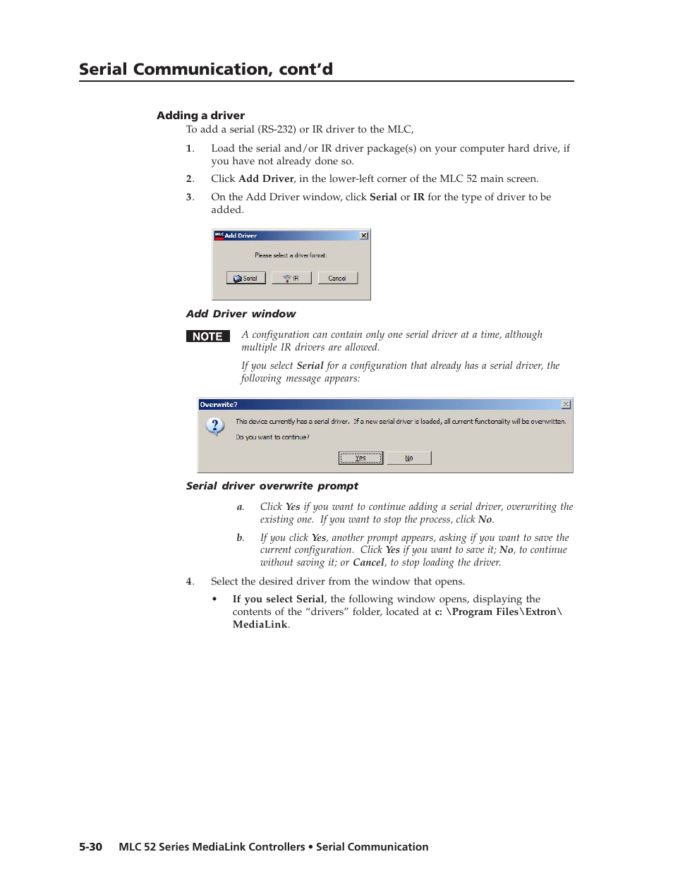 Serial communication, cont’d | Extron electronic MEDIALINK MLC 52 User Manual | Page 90 / 124