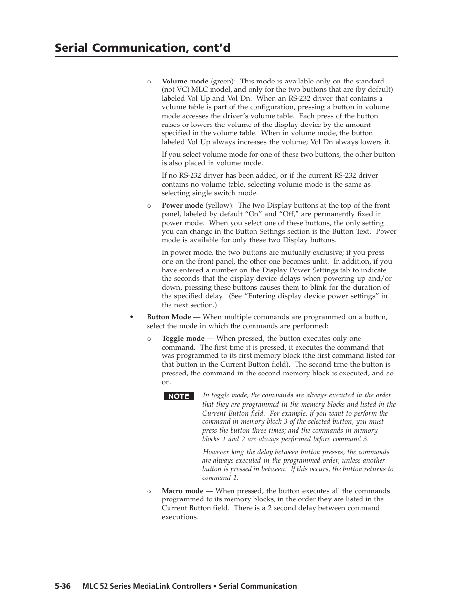 Serial communication, cont’d | Extron electronic MEDIALINK MLC 52 User Manual | Page 96 / 124