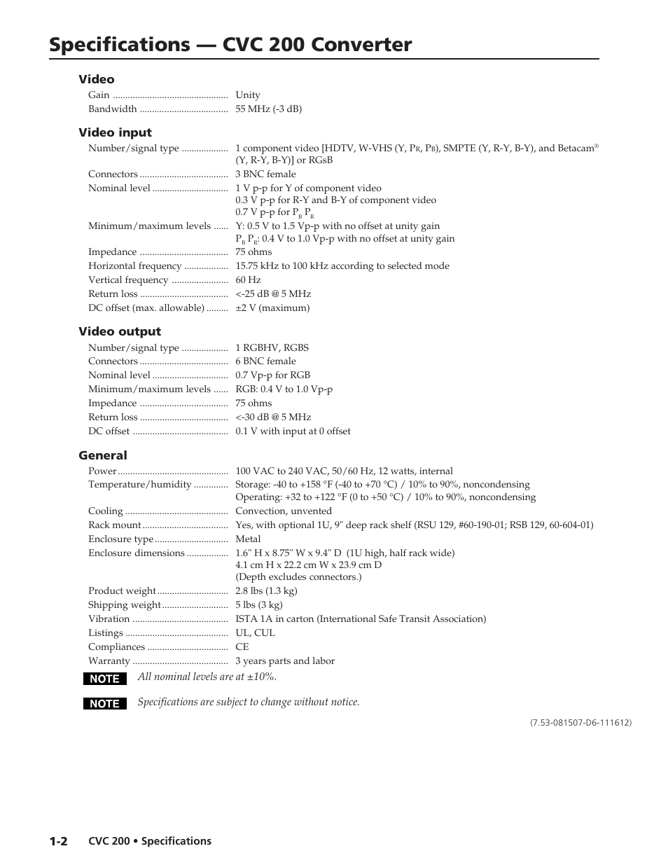 Extron electronic Converter CVC 200 User Manual | 1 page