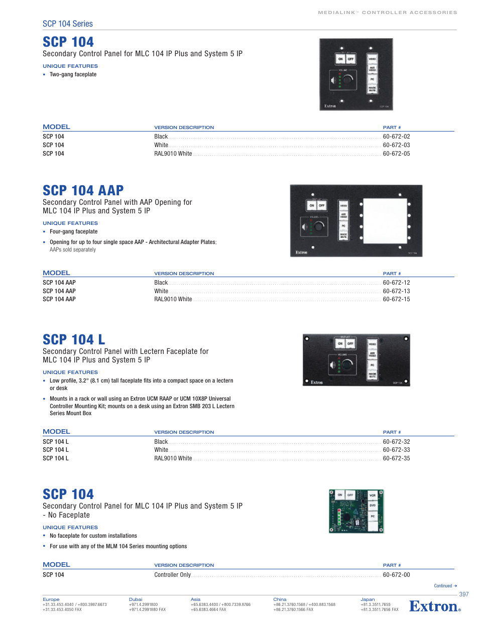 Scp 104, Scp 104 aap, Scp 104 l | Scp 104 series | Extron electronic SCP 104 Series User Manual | Page 2 / 3
