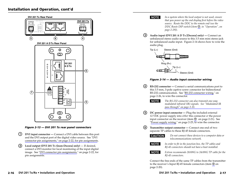 Installation and operation, cont’d | Extron electronic Digital Video Transmitter and Receiver DVI 201 Rx User Manual | Page 16 / 30