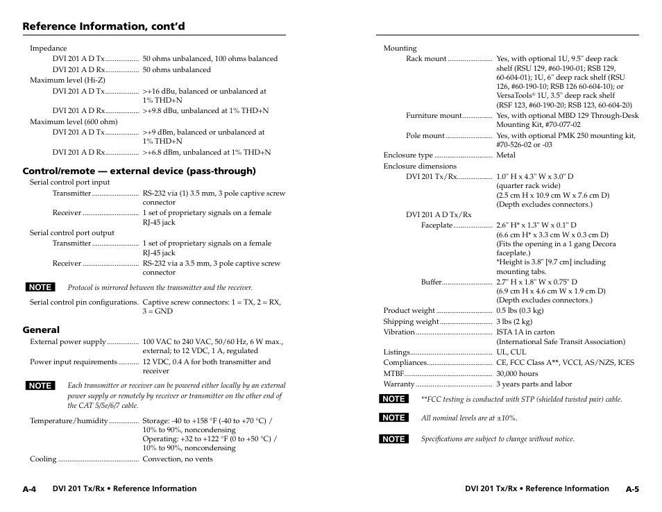 Reference information, cont’d | Extron electronic Digital Video Transmitter and Receiver DVI 201 Rx User Manual | Page 27 / 30
