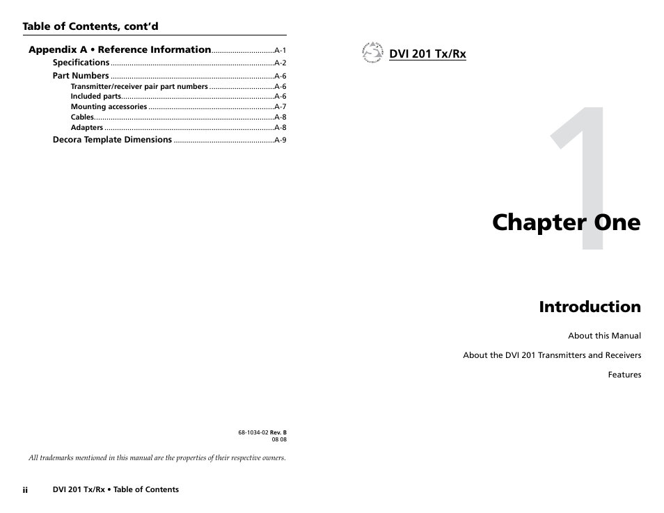 Chapter 1 • introduction, Chapter one, Introduction | Chapter one • introduction | Extron electronic Digital Video Transmitter and Receiver DVI 201 Rx User Manual | Page 5 / 30