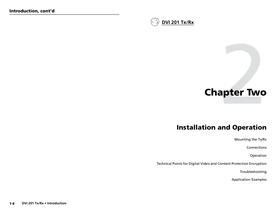 Chapter 2 • installation and operation, Chapter two, Installation and operation | Extron electronic Digital Video Transmitter and Receiver DVI 201 Rx User Manual | Page 8 / 30