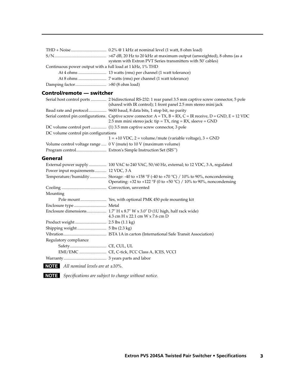 Extron electronic PVS 204SA User Manual | Page 3 / 3
