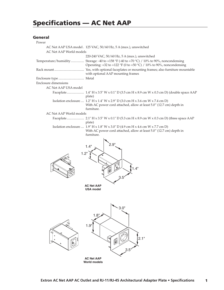 Extron electronic AC AAP User Manual | 2 pages