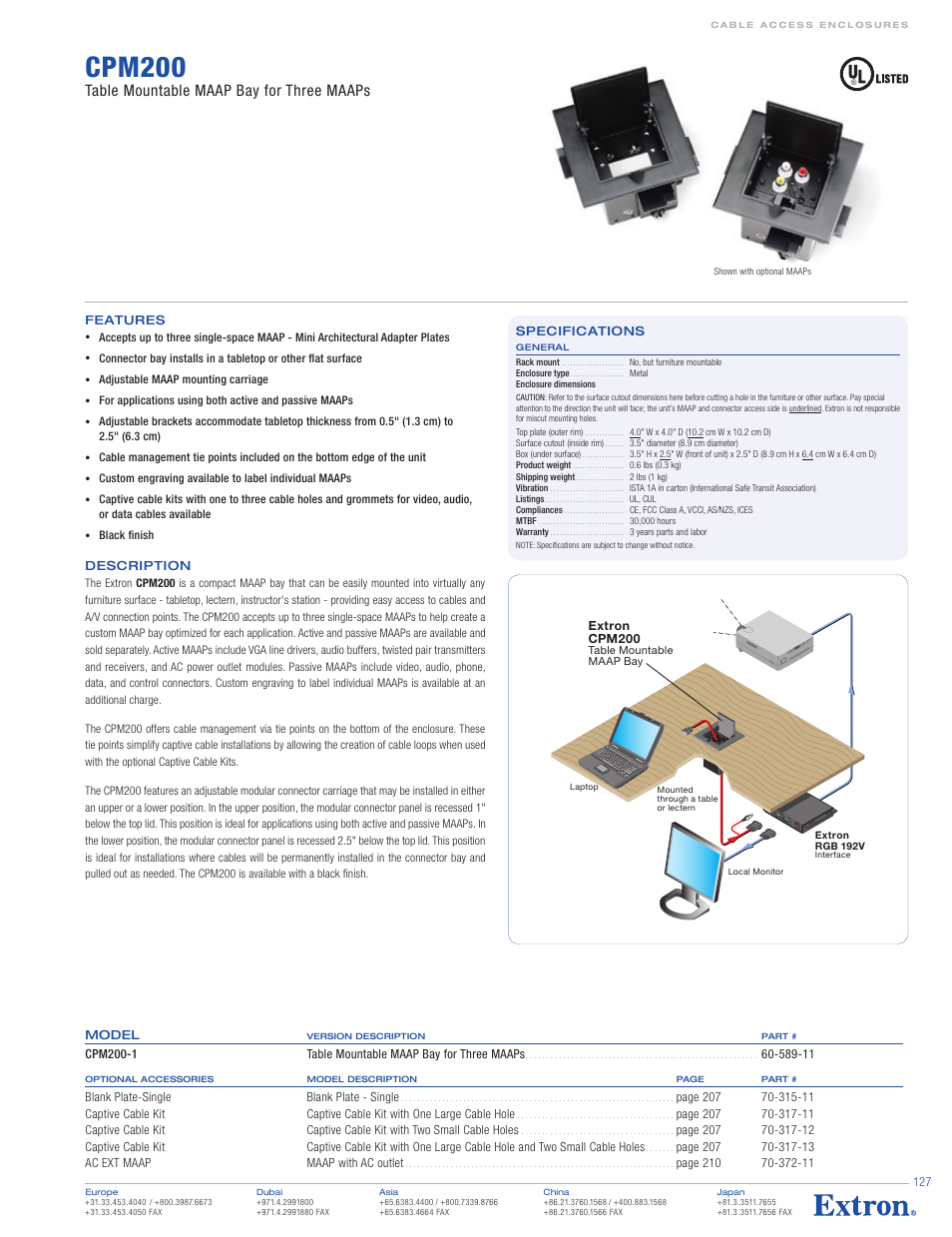 Extron electronic Table Mountable MAAP Bay CPM200 User Manual | 1 page