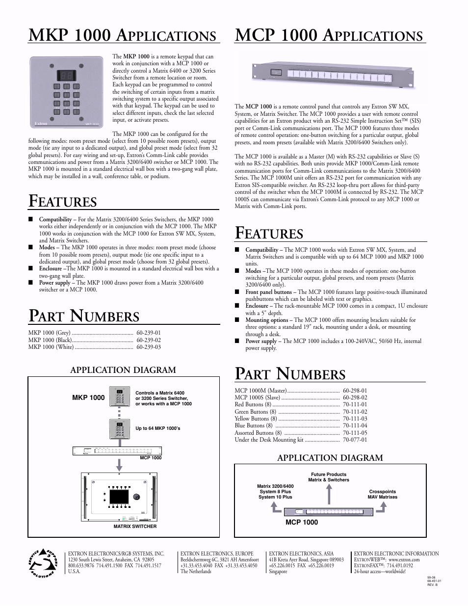 Mcp 1000 a, Mkp 1000 a, Pplications | Eatures, Umbers | Extron electronic MCP 1000 User Manual | Page 2 / 2