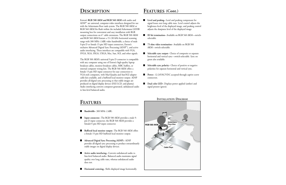 Escription, Eatures, Eatures (cont.) | Extron electronic RGB 560 AKM User Manual | Page 2 / 4