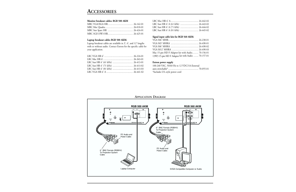Ccessories, Rgb 500 akm, Rgb 560 akm | Pplication, Iagram | Extron electronic RGB 560 AKM User Manual | Page 3 / 4