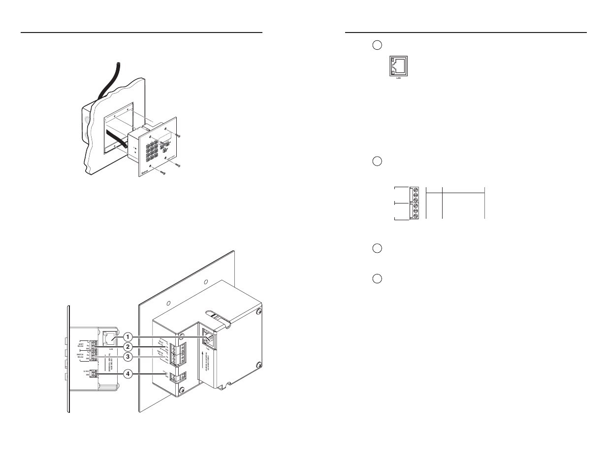 Installation, cont’d, Rear panel and side panel connections, Mkp 2000 remote control panel • installation | Figure 2-5 — mounting the mkp to the wall box, Figure 2-6 — mkp rear and side panels | Extron electronic MKP 2000 User Manual | Page 11 / 35