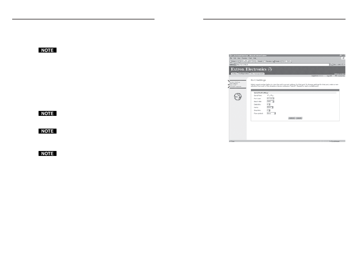 Html operation, cont’d, Port (rs-232) settings page | Extron electronic MKP 2000 User Manual | Page 29 / 35