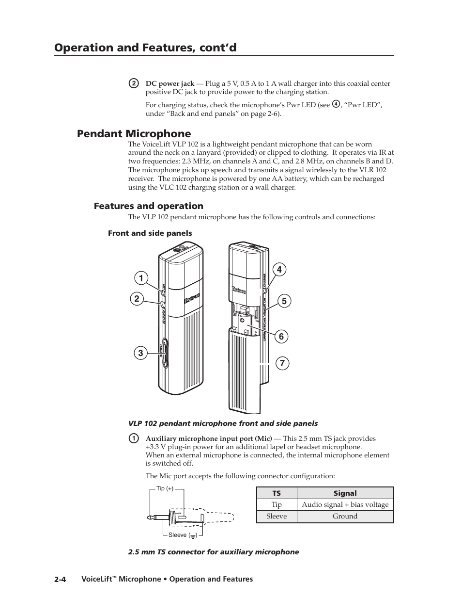 Pendant microphone, Features and operation, Front and side panels | Features and operation -4, Front and side panels -4, Preliminar y, Operation and features, cont’d | Extron electronic VLM 2000 User Manual | Page 14 / 64