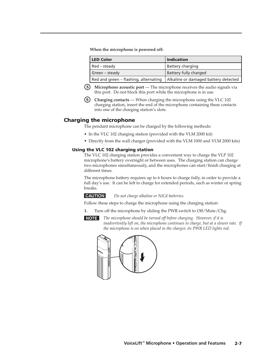 Charging the microphone, Using the vlc 102 charging station, Charging the microphone -7 | Using the vlc 102 charging station -7, Preliminar y | Extron electronic VLM 2000 User Manual | Page 17 / 64