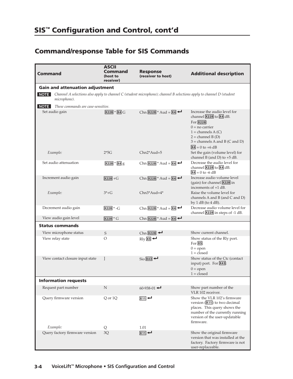 Command/response table for sis commands, Command/response table for sis commands, Preliminar y | Configuration and control, cont’d | Extron electronic VLM 2000 User Manual | Page 36 / 64