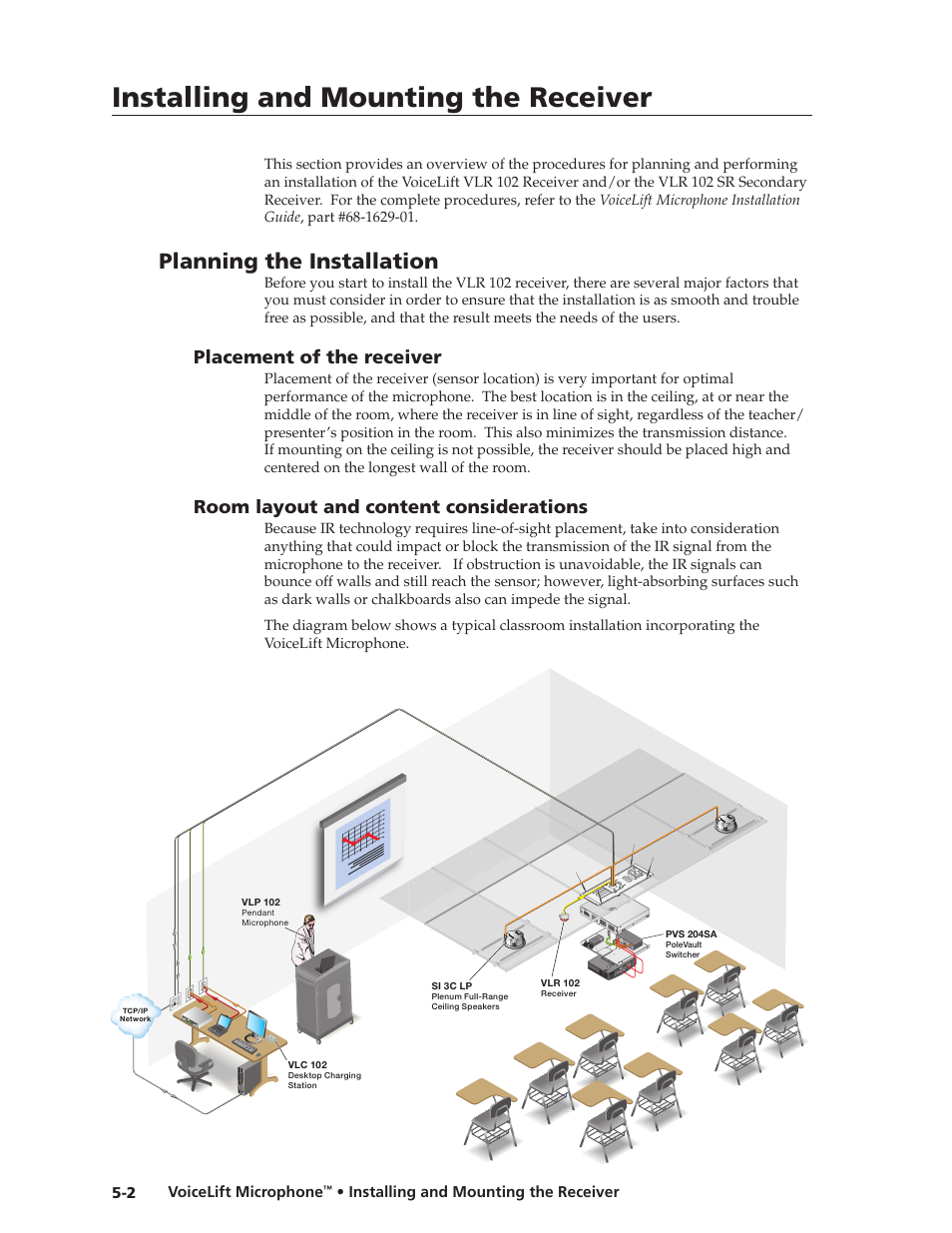 Planning the installation, Placement of the receiver, Room layout and content considerations | Preliminar y, Installing and mounting the receiver, Placement of the receiver, Room layout and content considerations | Extron electronic VLM 2000 User Manual | Page 46 / 64