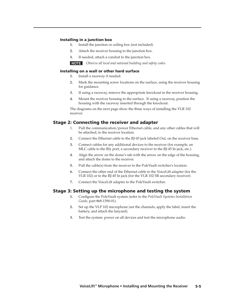 Installing in a junction box, Installing on a wall or other hard surface, Stage 2: connecting the receiver and adapter | Preliminar y | Extron electronic VLM 2000 User Manual | Page 49 / 64