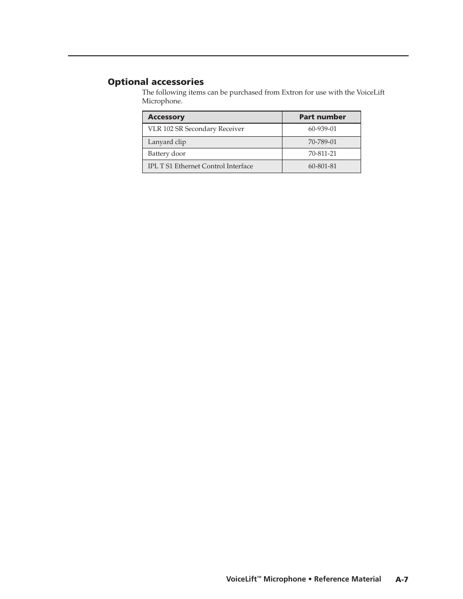 Optional accessories, Preliminar y | Extron electronic VLM 2000 User Manual | Page 57 / 64