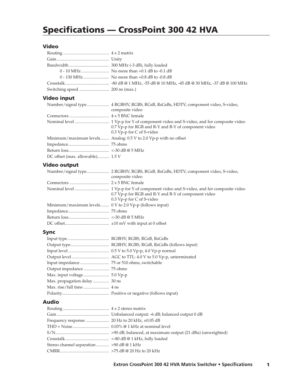 Extron electronic CrossPoint 300 Series User Manual | 2 pages
