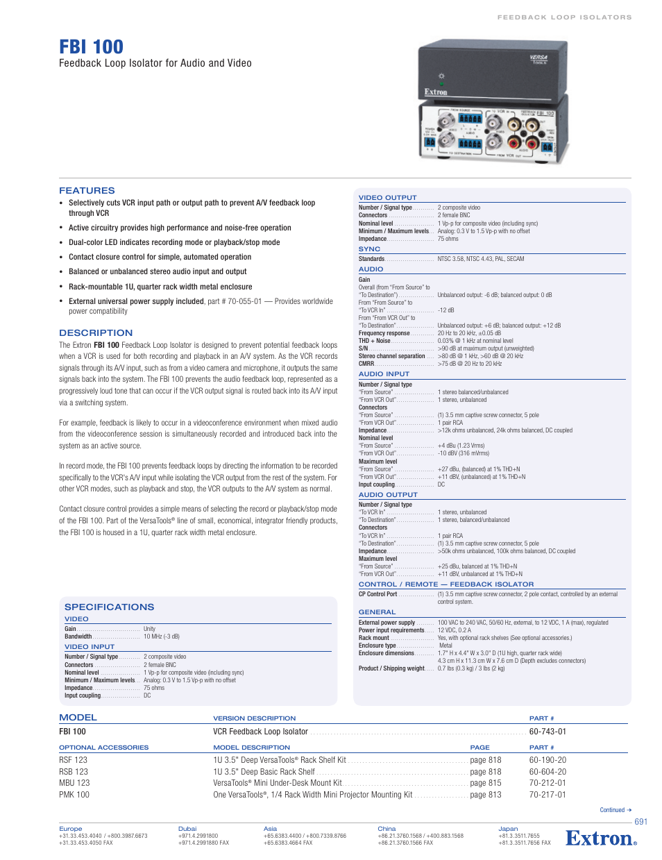 Extron electronic Feedback Loop Isolator FBI 100 User Manual | 2 pages