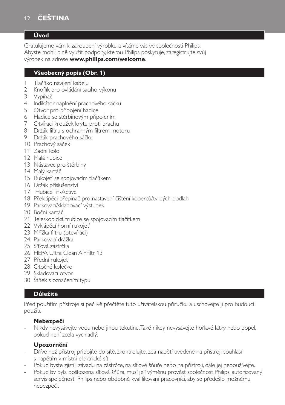 Čeština 12 | Philips FC9152 User Manual | Page 12 / 100
