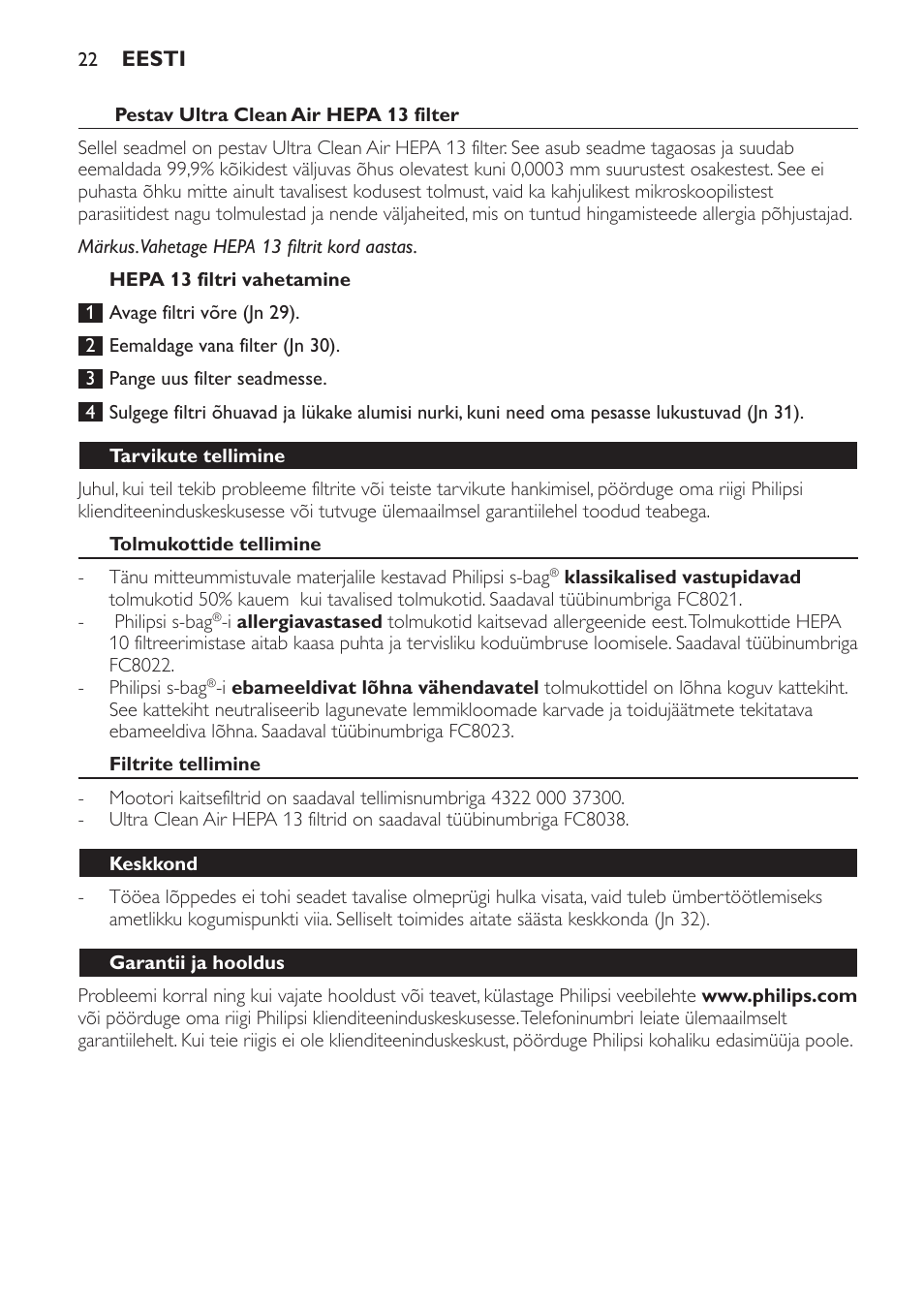 Philips FC9152 User Manual | Page 22 / 100