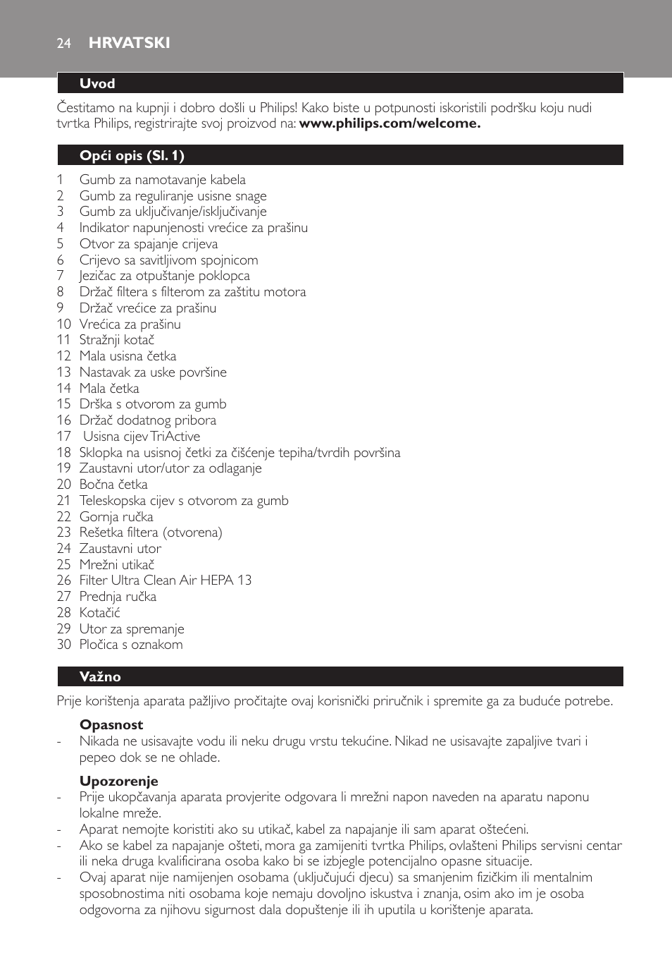 Hrvatski, Hrvatski 24 | Philips FC9152 User Manual | Page 24 / 100