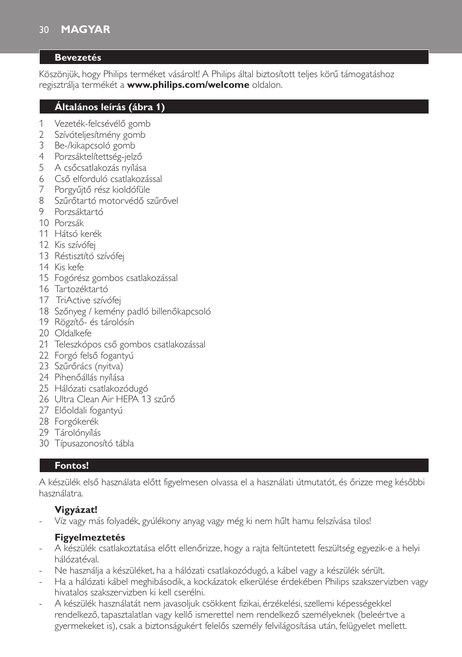 Magyar | Philips FC9152 User Manual | Page 30 / 100